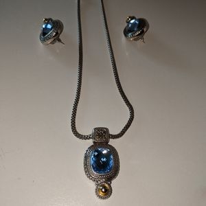 Brighton blue topaz necklace and earrings. Both heavy. Necklace 16 inches.
